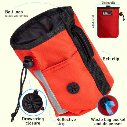 Beta treat pouch for dogs with built-in waste bag dispenser, hands-free design for training and walks