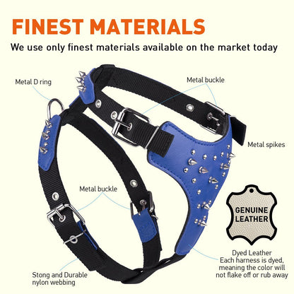Leather and nylon spike dog harness – sturdy, stylish harness with metal spikes for control and protection during walks