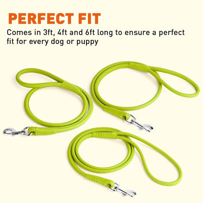 Soft leather round dog lead with comfortable grip and durable construction for everyday walking