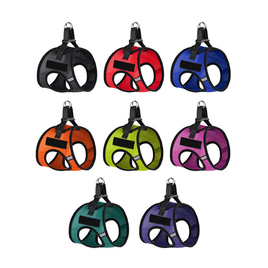 York mesh dog harness with built-in hook and loop fasteners for easy adjustment and secure, breathable fit