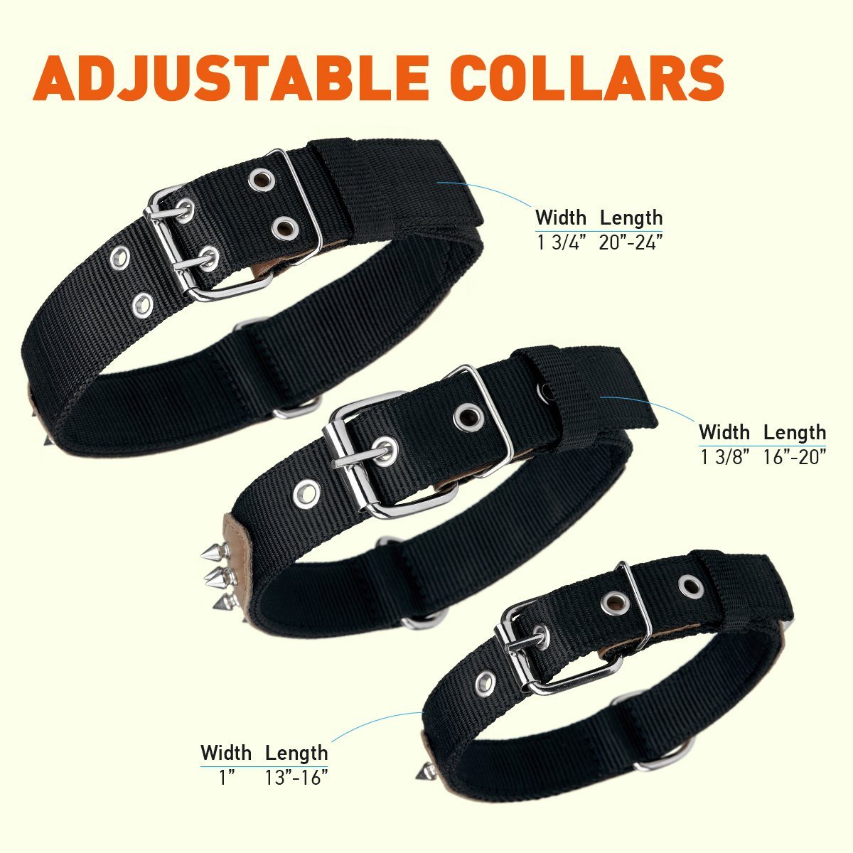 Leather and nylon spike dog collar – durable, stylish protection collar with metal spikes for medium and large breeds