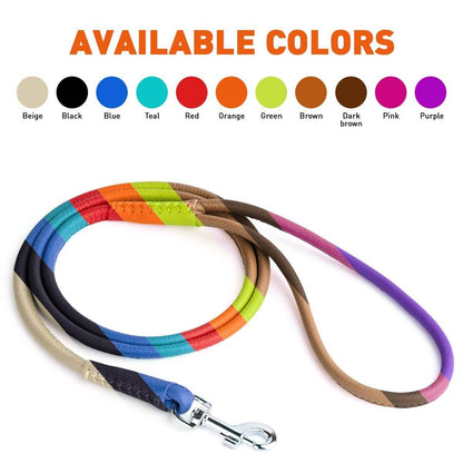 Soft leather round dog lead with comfortable grip and durable construction for everyday walking