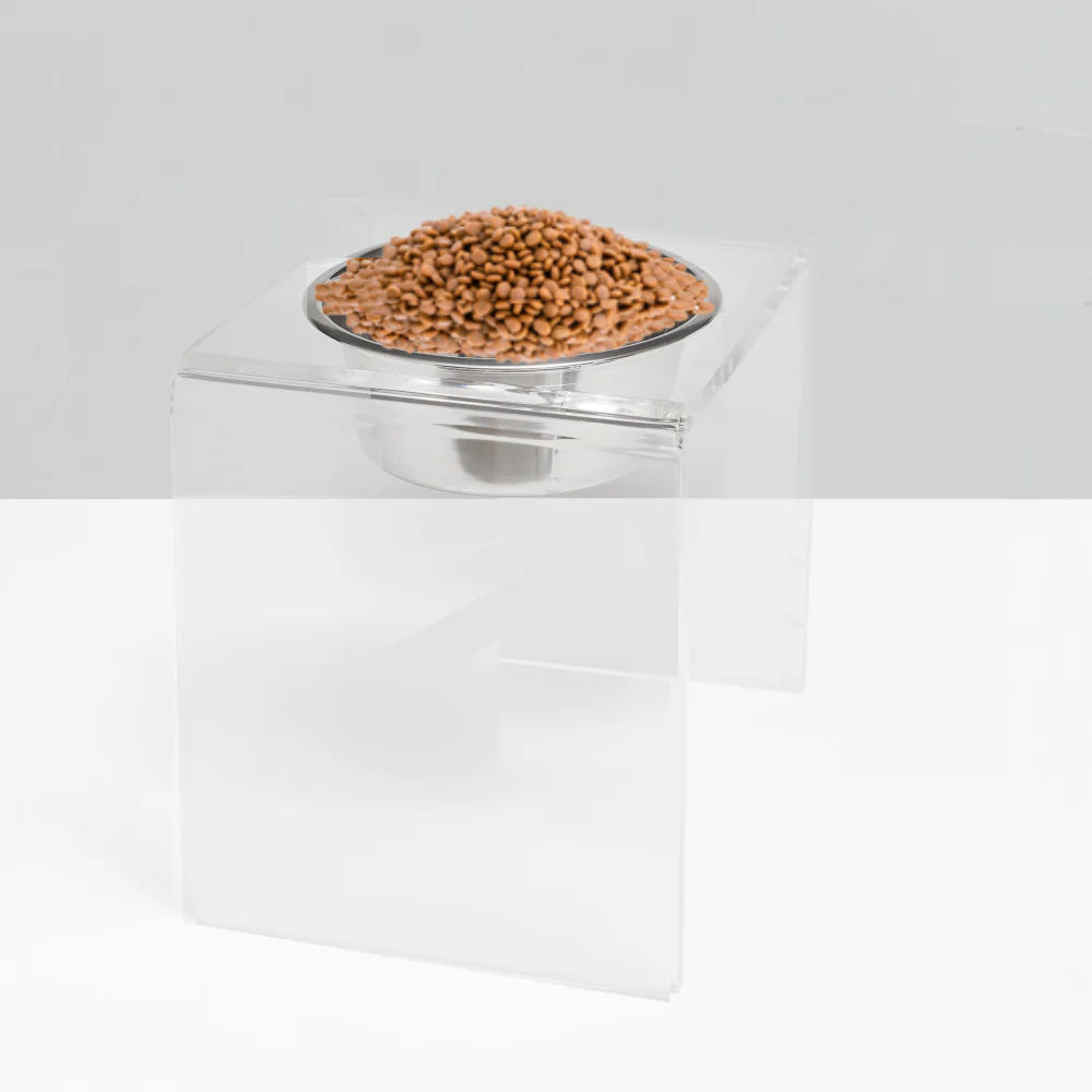 Elevated Dog Feeder for Large Dogs (12” Acrylic Stand) – Modern Raised Dog Bowl with Stainless Steel, Ergonomic Feeding Station (6.5 Cup)