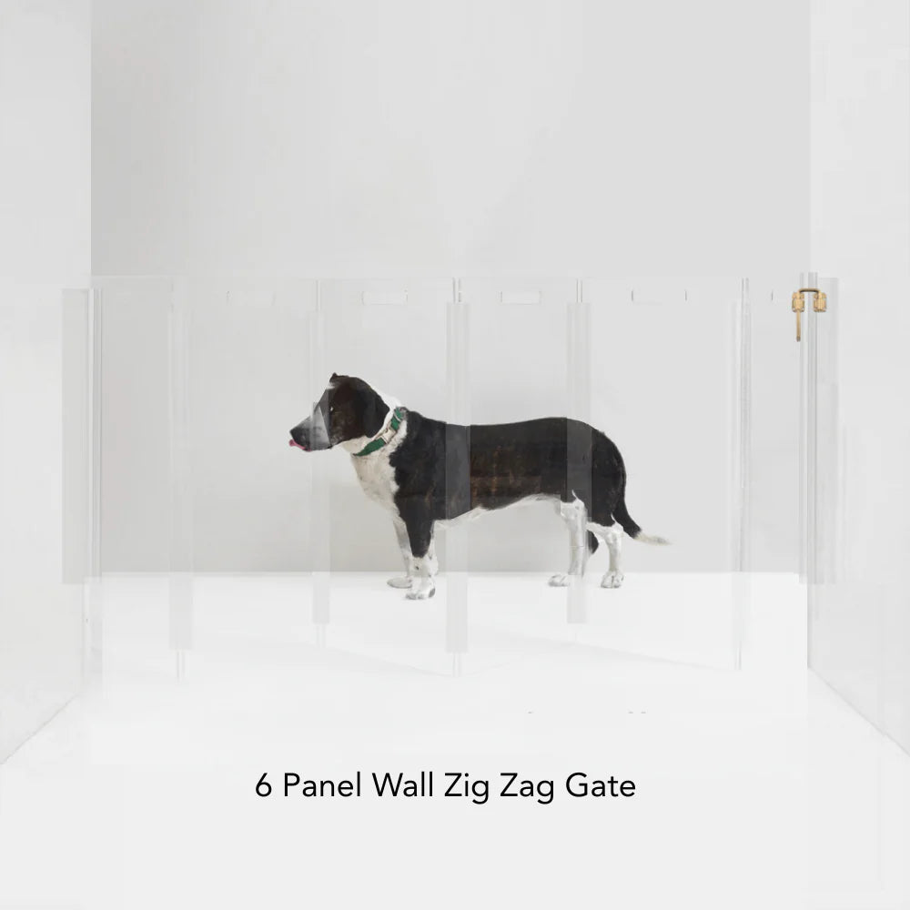 Hiddin Clear Pet Gate – Modern Acrylic Wall Mounted Lucite Zig Zag Dog Gate (Tall)