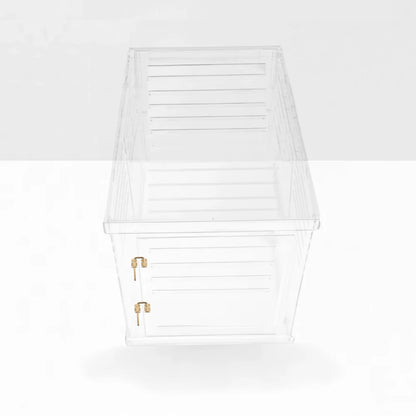 Clear Acrylic Dog Crate & Gate – Modern Lucite Dog Crate Furniture Side Table with Gold Latch