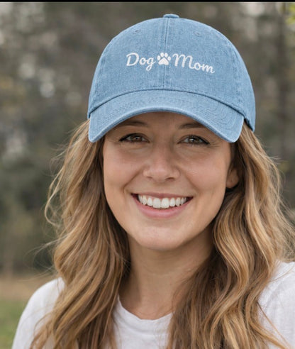Personalized Denim Dog Mom Hat with Custom Pet Name – Adjustable Dog Lover Baseball Cap