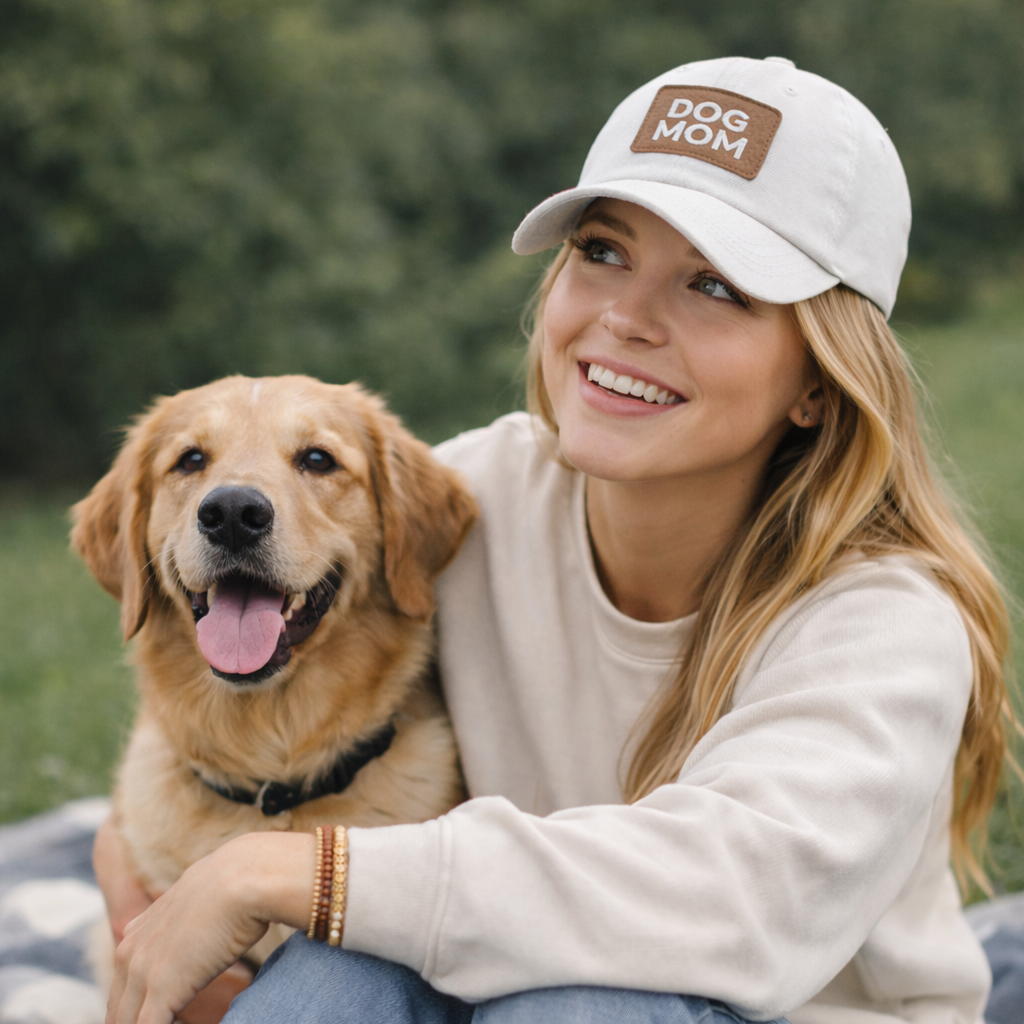 Dog Mom Leather Patch Dad Hat — Casual Pet Lover Baseball Cap