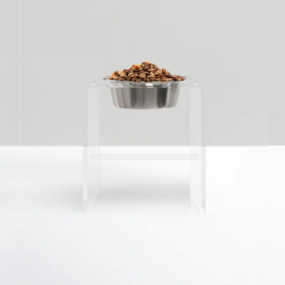 Elevated Dog Feeder for Large Dogs (12” Acrylic Stand) – Modern Raised Dog Bowl with Stainless Steel, Ergonomic Feeding Station (6.5 Cup)