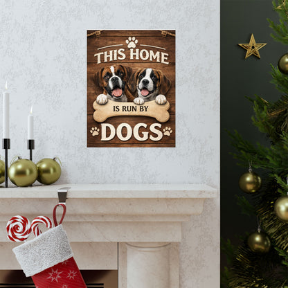 This Home Is Run By Dogs Matte Poster | Funny Dog Lover Wall Art, Rustic Farmhouse Pet Home Decor, Dog Mom Gift
