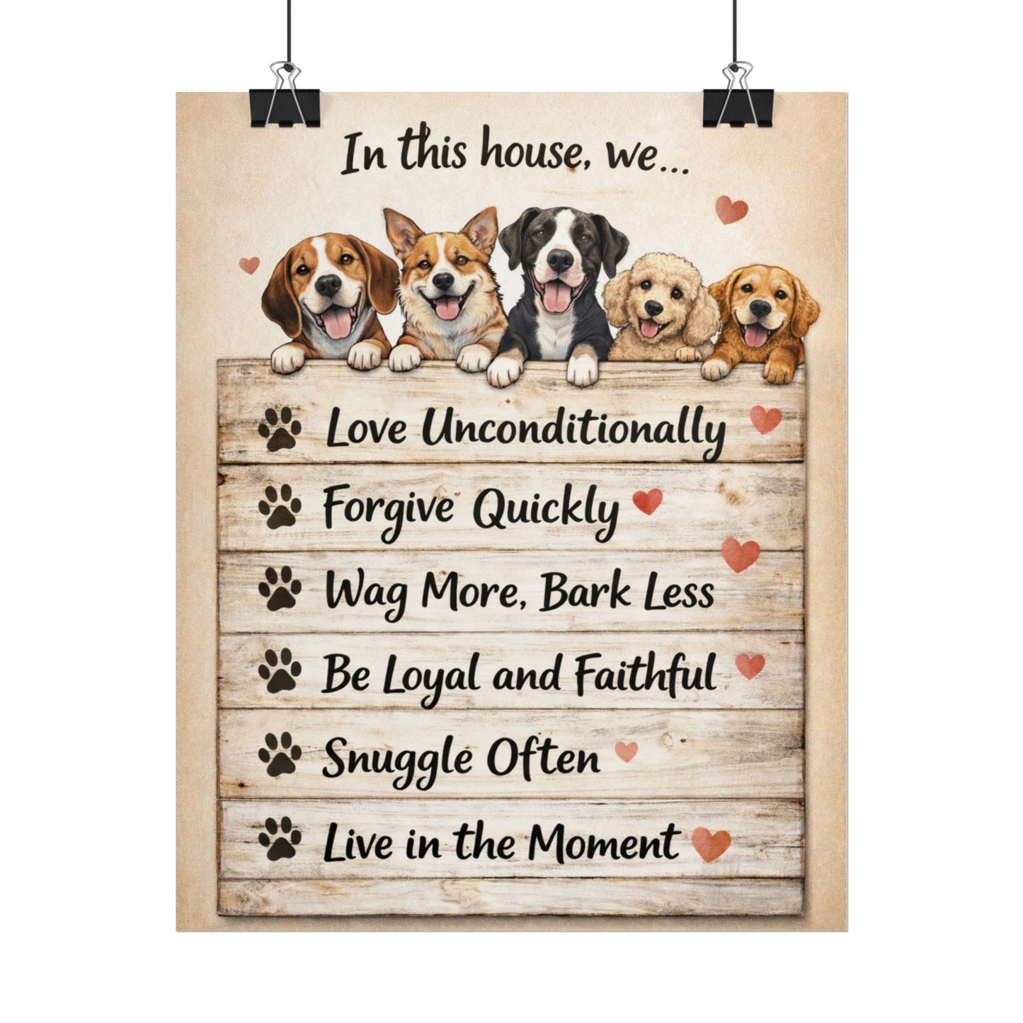 In This House We Love Unconditionally Dog Rules Rolled Poster – Funny Dog Wall Art, Dog Lover Home Decor, Dog Mom Gift