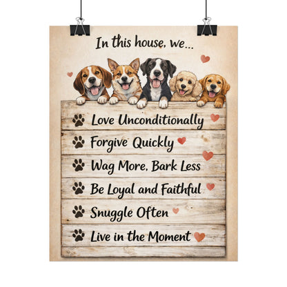 In This House We Love Unconditionally Dog Rules Rolled Poster – Funny Dog Wall Art, Dog Lover Home Decor, Dog Mom Gift
