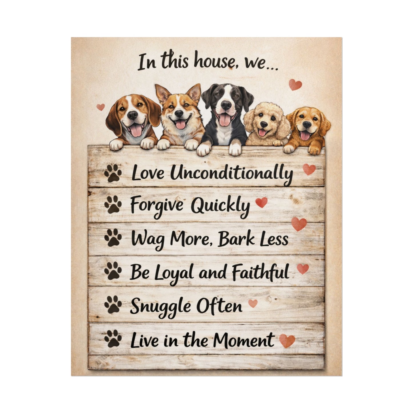 In This House We Love Unconditionally Dog Rules Rolled Poster – Funny Dog Wall Art, Dog Lover Home Decor, Dog Mom Gift