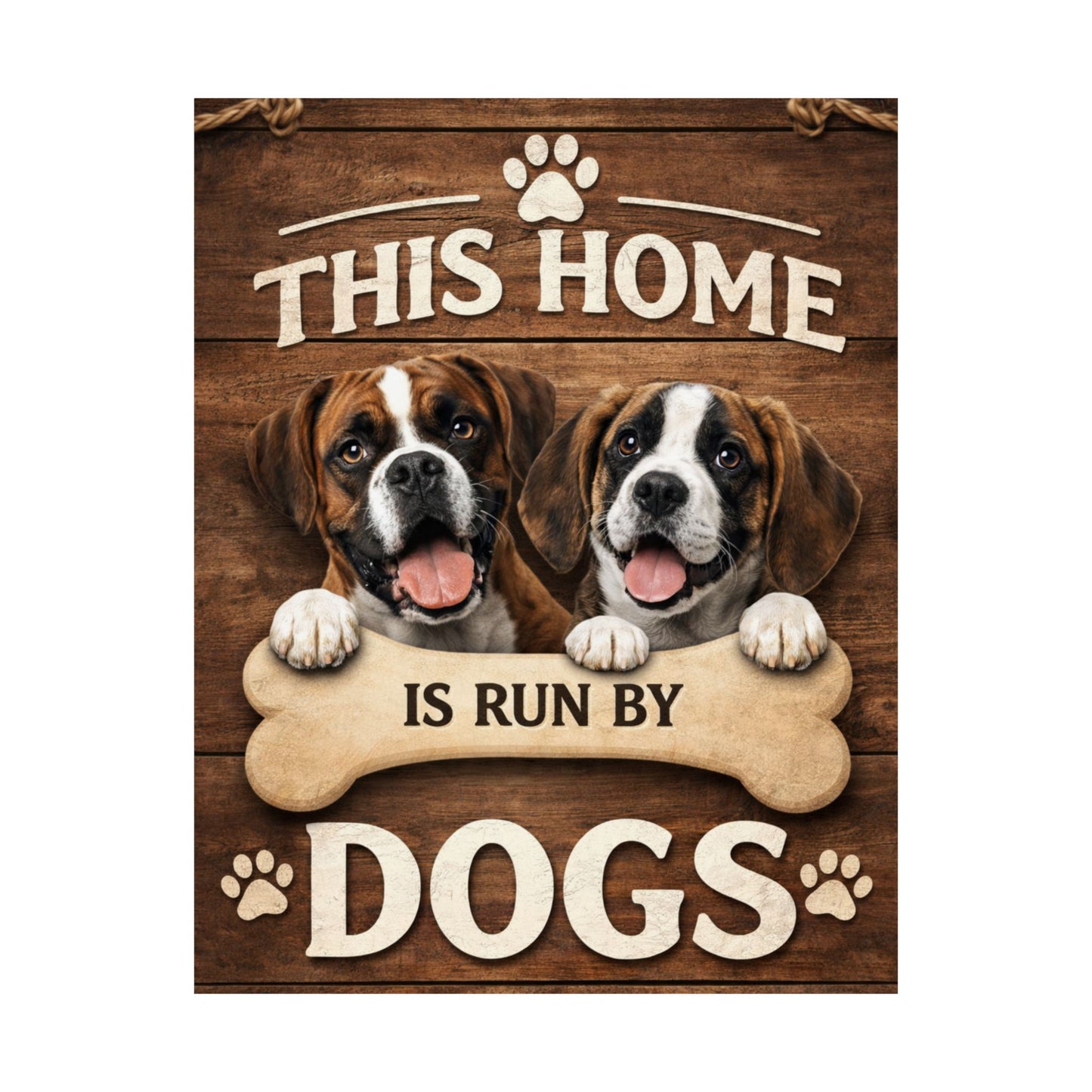 This Home Is Run By Dogs Matte Poster | Funny Dog Lover Wall Art, Rustic Farmhouse Pet Home Decor, Dog Mom Gift