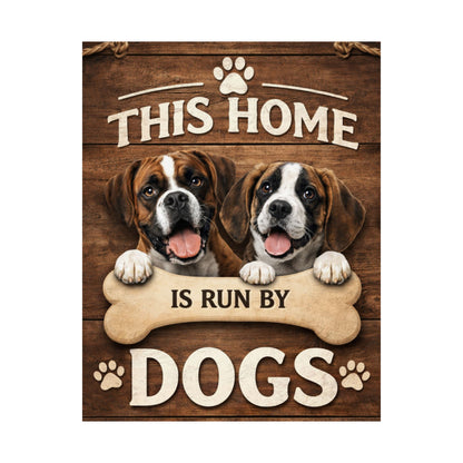 This Home Is Run By Dogs Matte Poster | Funny Dog Lover Wall Art, Rustic Farmhouse Pet Home Decor, Dog Mom Gift