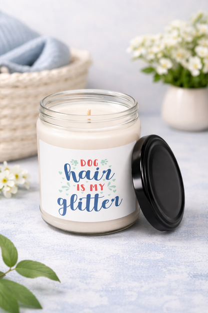 Dog Hair Is My Glitter Candle – Pet Odor Eliminating Soy Candle for Dog Lovers, Funny Dog Mom Home Decor Gift