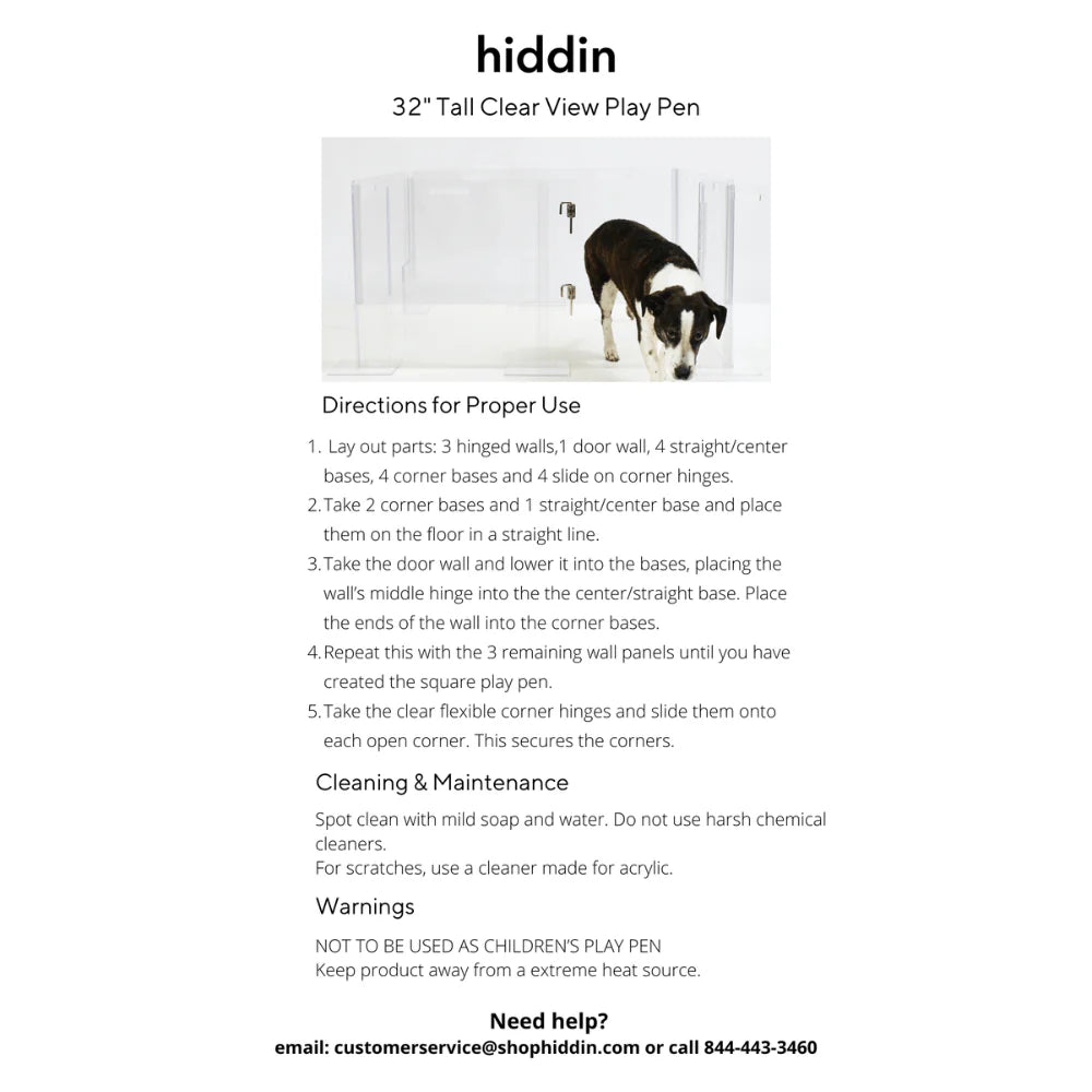 Clear Acrylic Pet Playpen 32” High with Door – Square Indoor Dog Playpen, Expandable Puppy Playpen