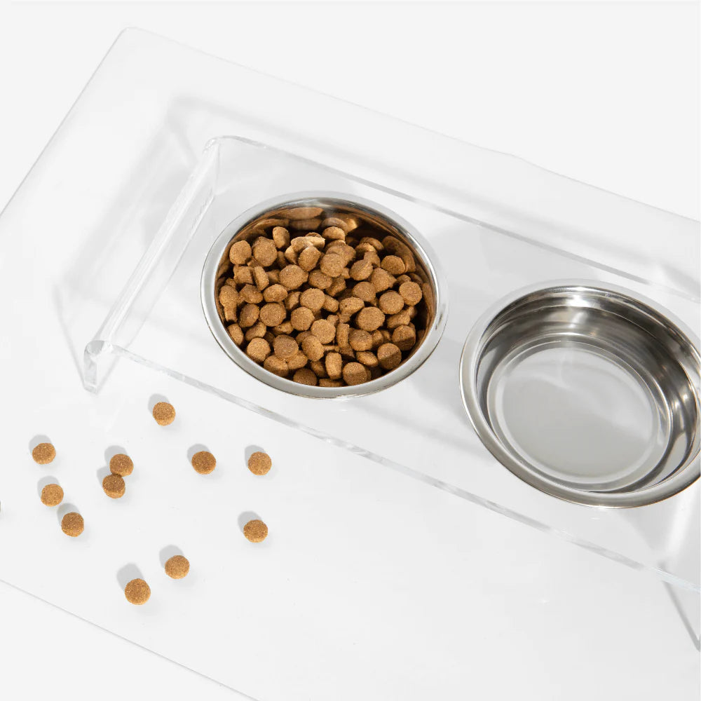 Hiddin Clear Acrylic Elevated Dog Feeder – Small Double Raised Dog Bowls with Stainless Steel Bowls