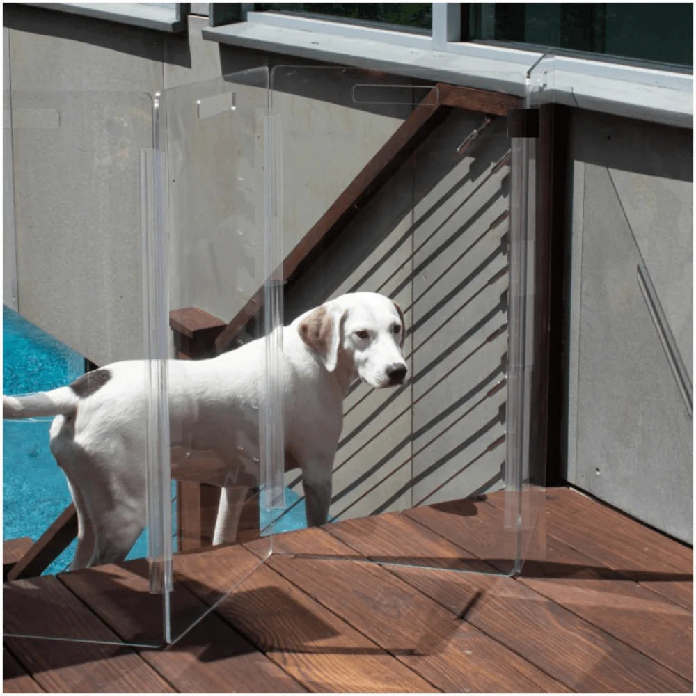 Hiddin Clear Acrylic Pet Gate Tall for Dogs (Freestanding Zig Zag) – Extra Wide Modern Transparent Dog Gate for Indoor Openings, No Drilling