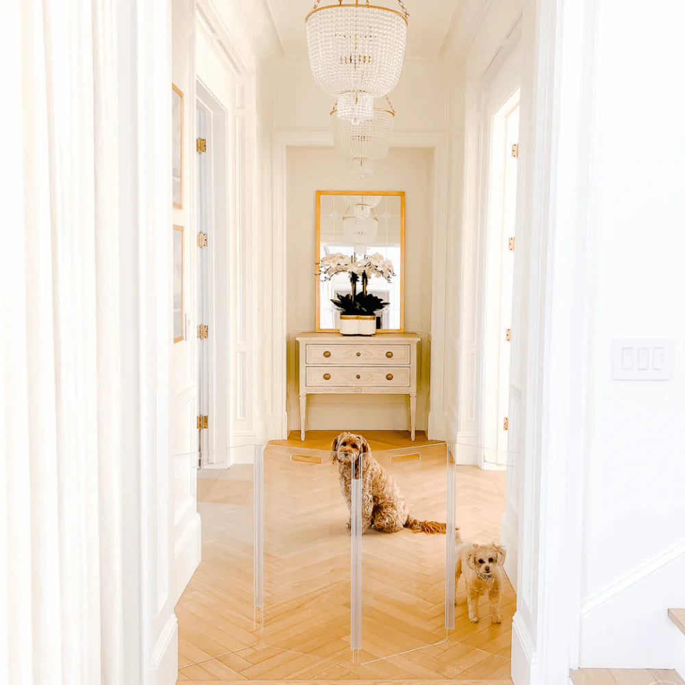 Hiddin Clear Acrylic Pet Gate Tall for Dogs (Freestanding Zig Zag) – Extra Wide Modern Transparent Dog Gate for Indoor Openings, No Drilling
