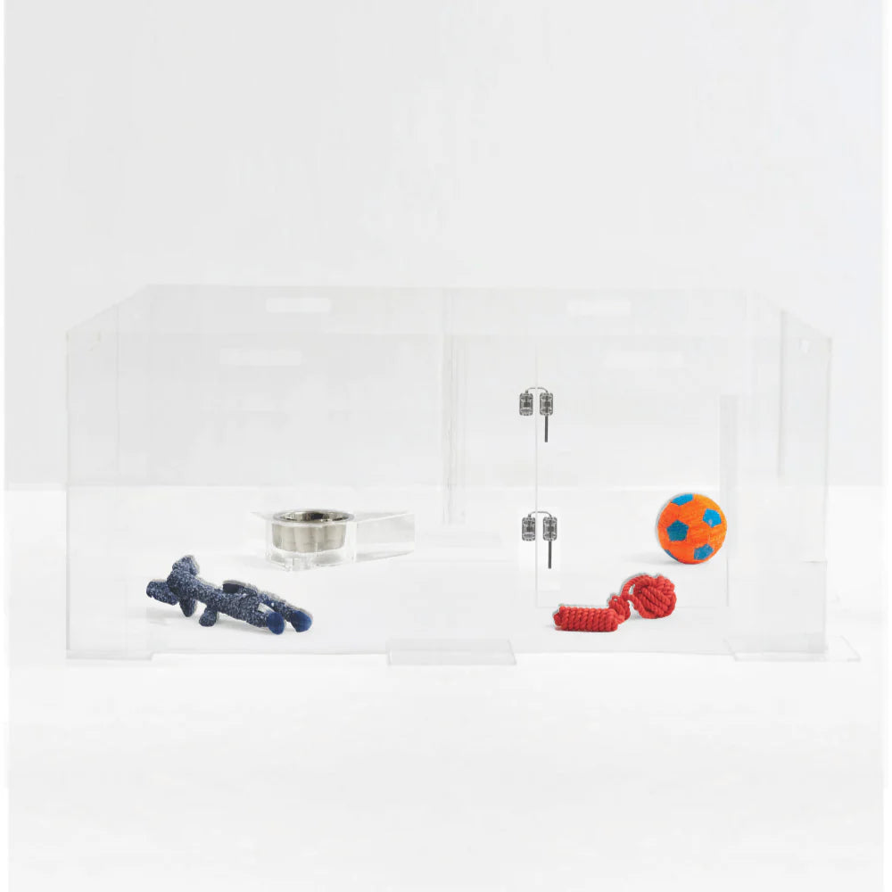 Clear Acrylic Pet Playpen 32” High with Door – Square Indoor Dog Playpen, Expandable Puppy Playpen