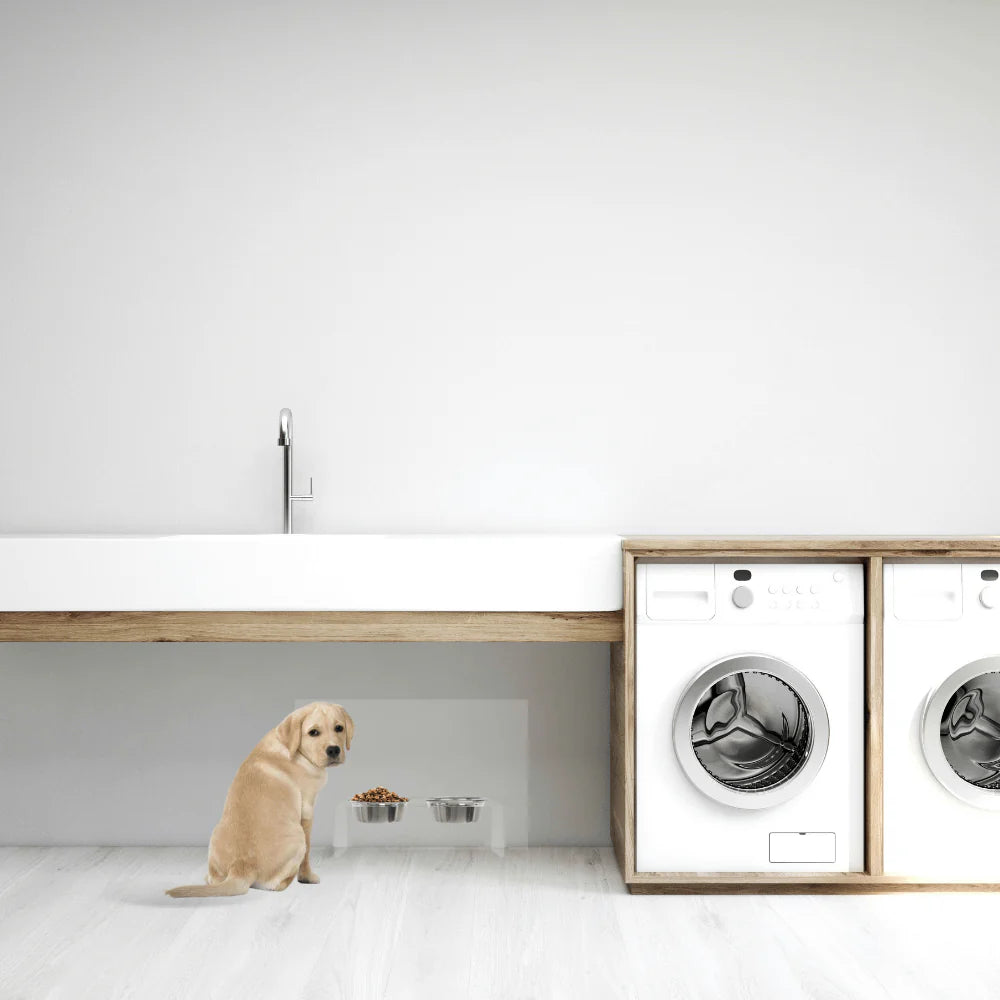 Medium Clear Acrylic Elevated Dog Feeder – Double Raised Dog Bowls with Stainless Steel Bowls