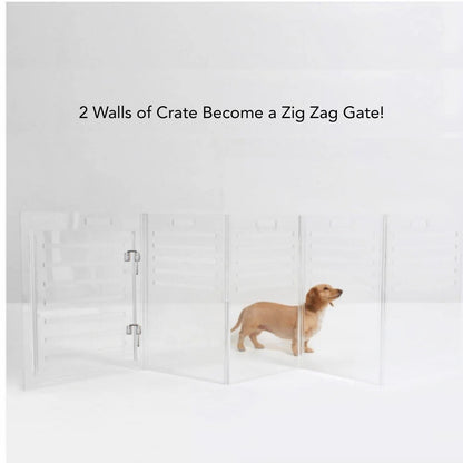 Clear Acrylic Dog Crate & Gate – Modern Lucite Dog Crate Furniture Side Table with Sliver Latch