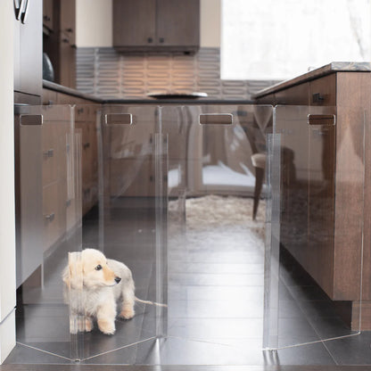 Hiddin Clear Acrylic Pet Gate Tall for Dogs (Freestanding Zig Zag) – Extra Wide Modern Transparent Dog Gate for Indoor Openings, No Drilling