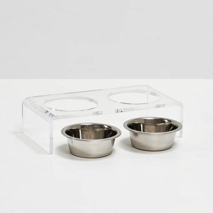 Hiddin Clear Acrylic Elevated Dog Feeder – Small Double Raised Dog Bowls with Stainless Steel Bowls