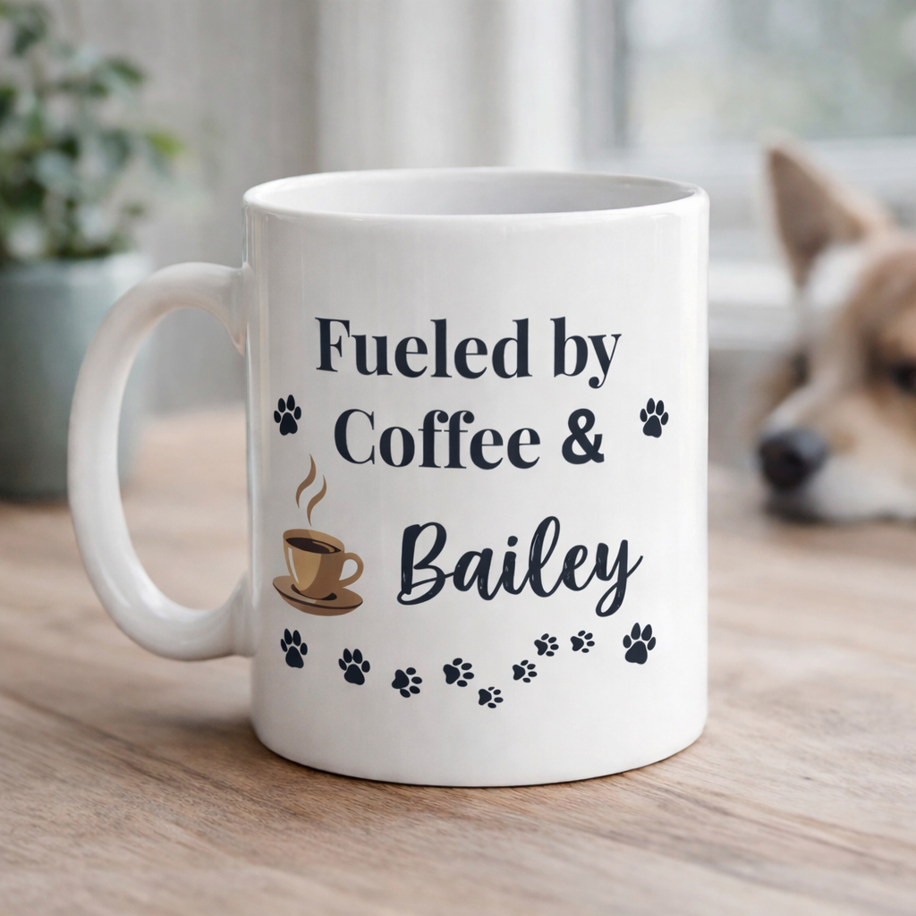 Fueled by Coffee & [Pet Name] Mug – Personalized Pet Lover Coffee Mug, Custom Dog Mom Gift