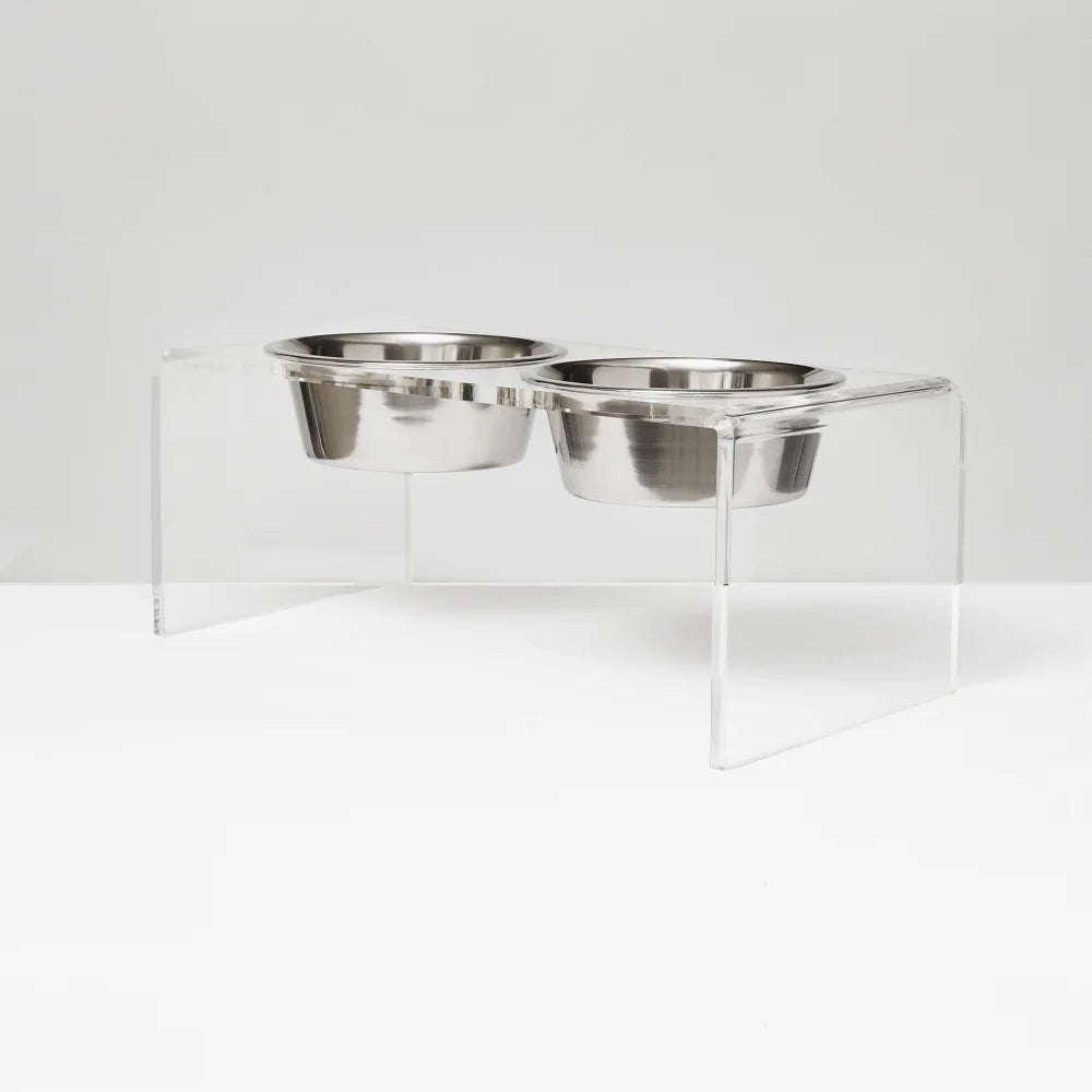 Medium Clear Acrylic Elevated Dog Feeder – Double Raised Dog Bowls with Stainless Steel Bowls