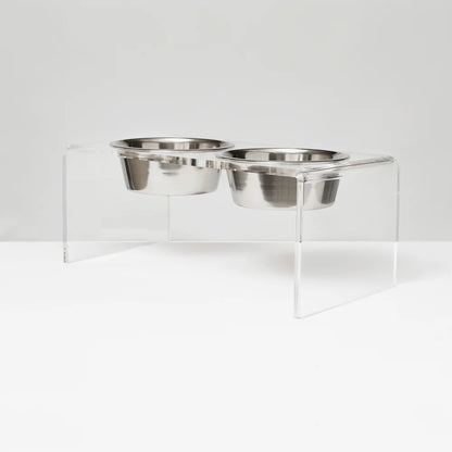 Medium Clear Acrylic Elevated Dog Feeder – Double Raised Dog Bowls with Stainless Steel Bowls