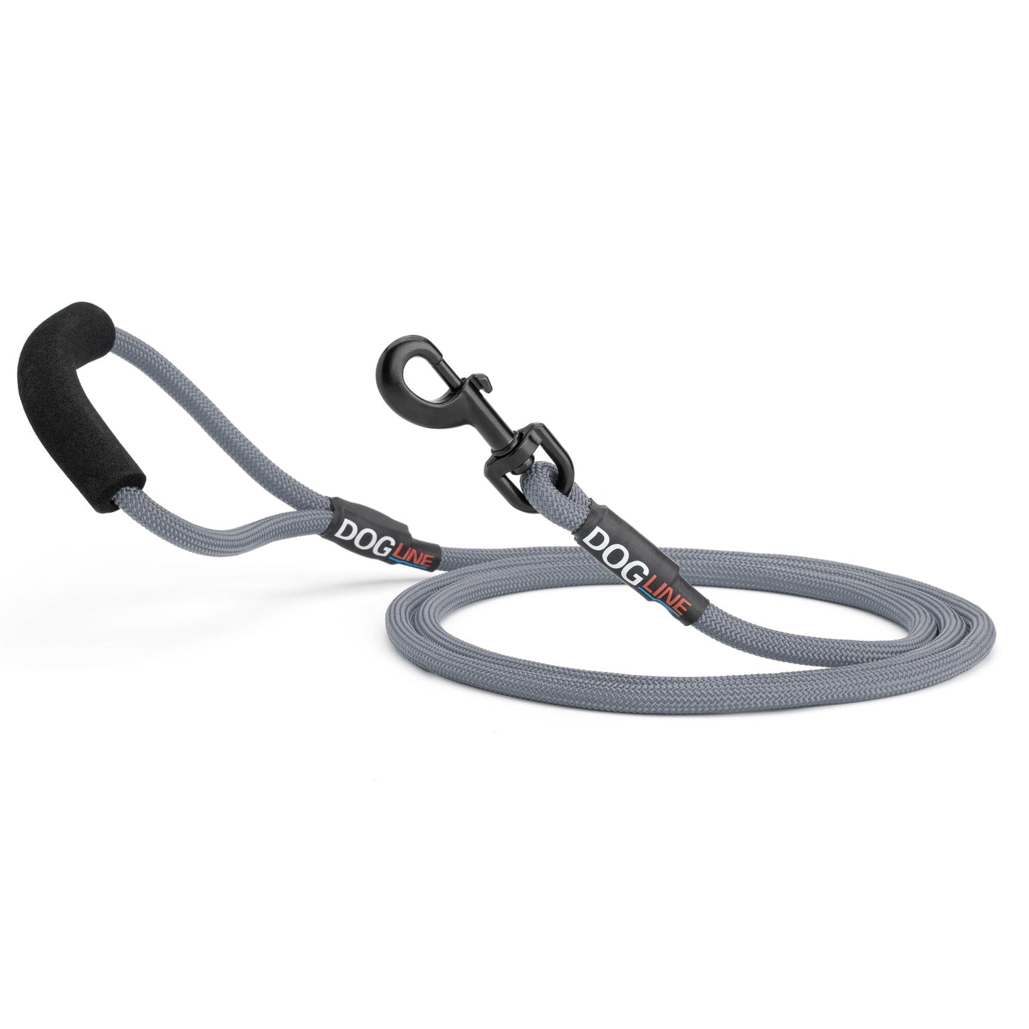 Nylon leash for dogs with padded handle and black snap hook, 11 color options, round design