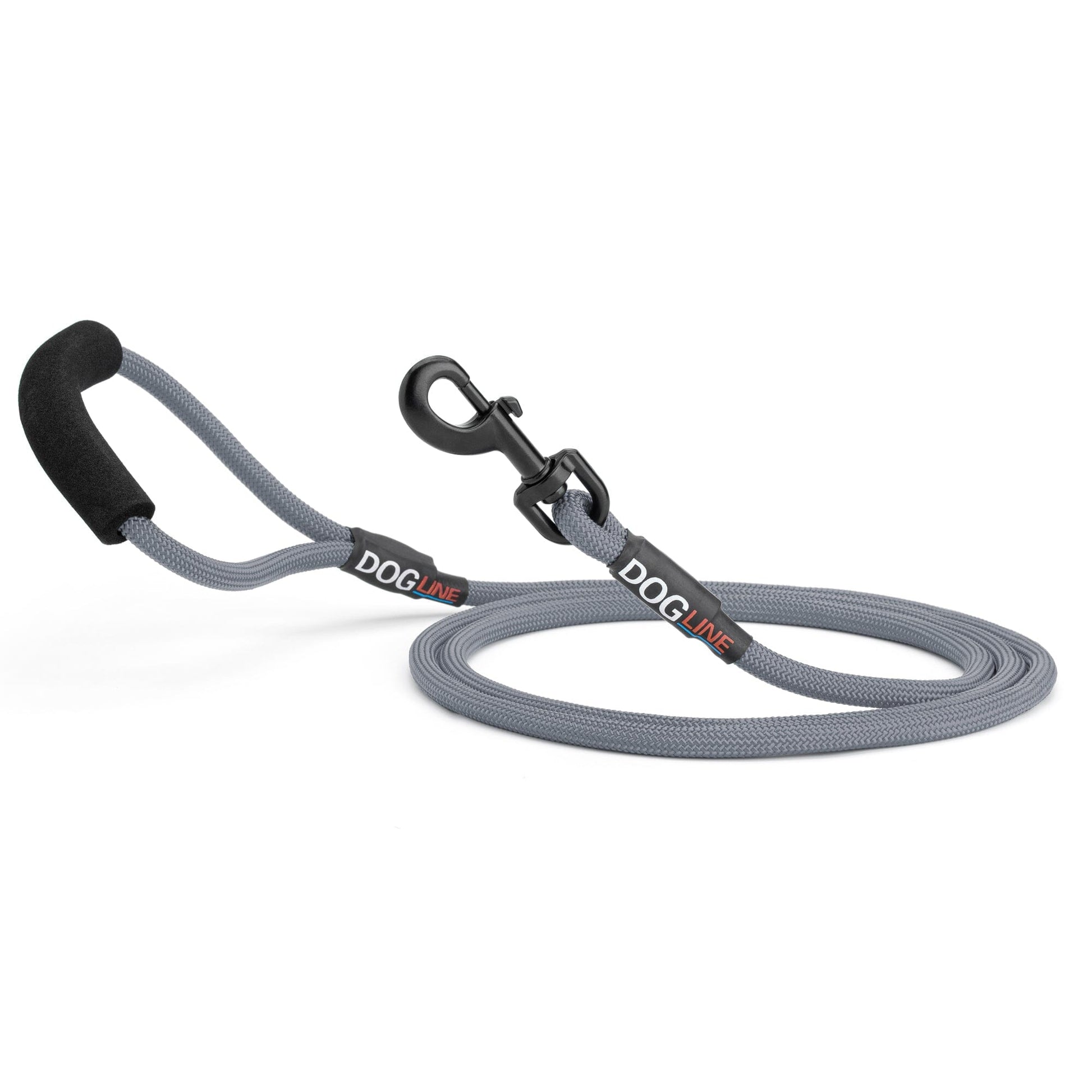 Nylon leash for dogs with padded handle and black snap hook, 11 color options, round design
