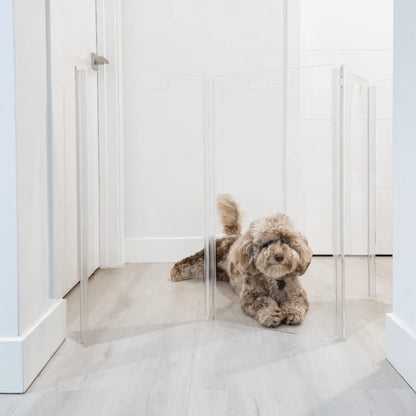 Hiddin Clear Acrylic Pet Gate Tall for Dogs (Freestanding Zig Zag) – Extra Wide Modern Transparent Dog Gate for Indoor Openings, No Drilling