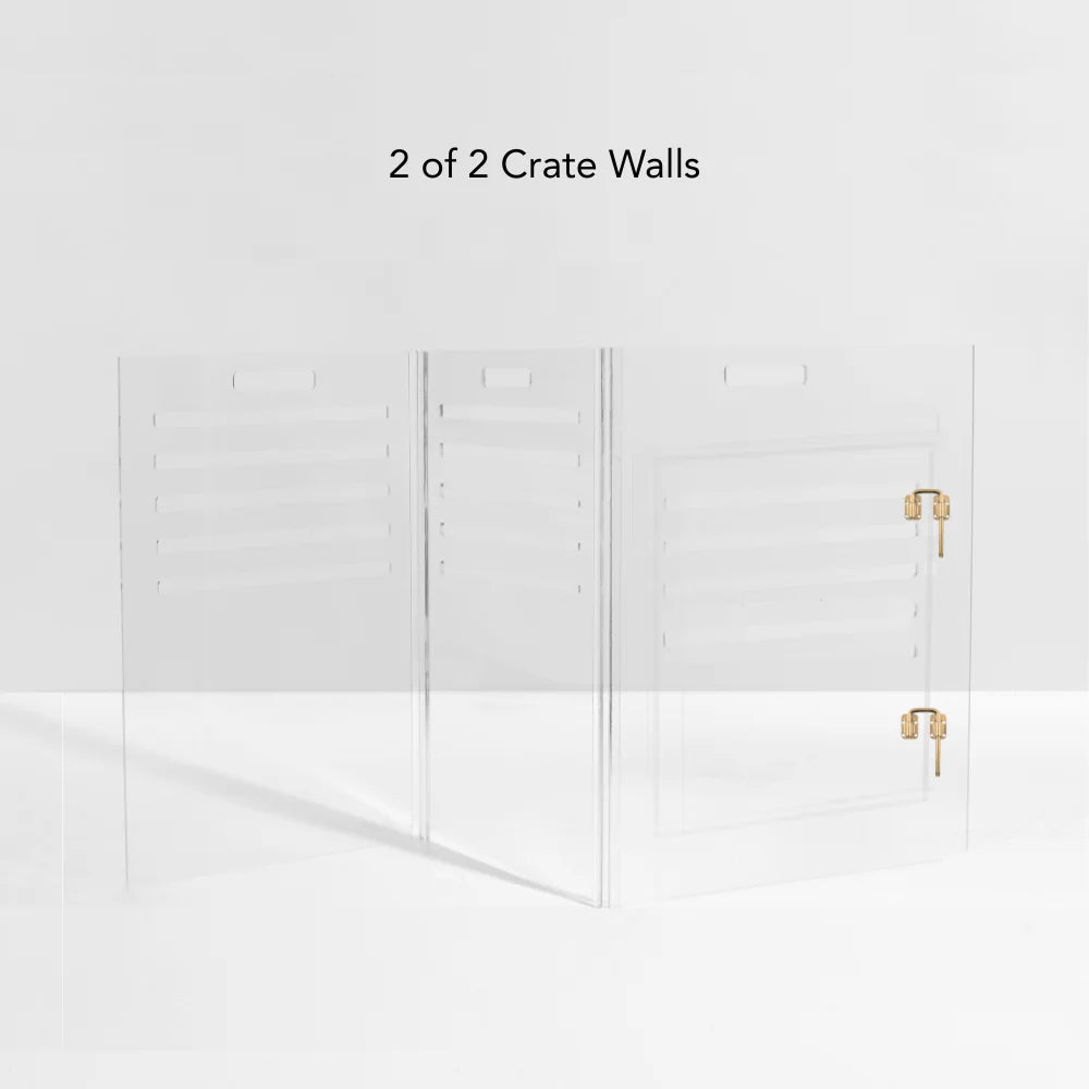 Clear Acrylic Dog Crate & Gate – Modern Lucite Dog Crate Furniture Side Table with Gold Latch