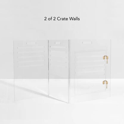 Clear Acrylic Dog Crate & Gate – Modern Lucite Dog Crate Furniture Side Table with Gold Latch