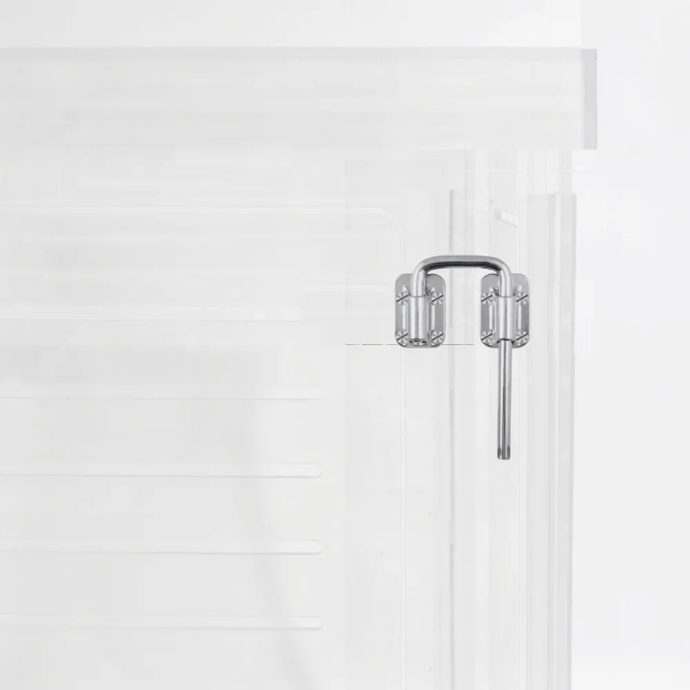 Clear Acrylic Dog Crate & Gate – Modern Lucite Dog Crate Furniture Side Table with Sliver Latch