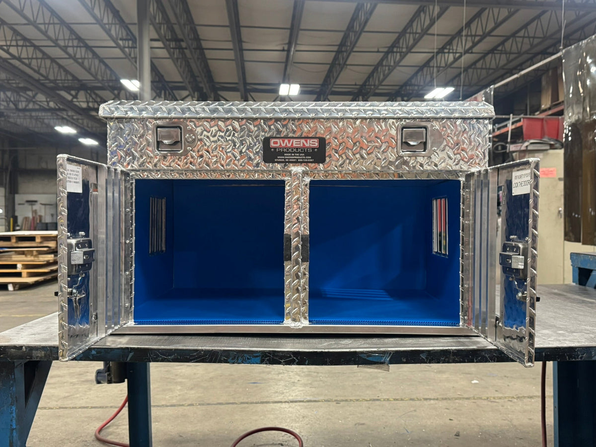 Owens Dog Box 55018 Double Compartment With Top Storage Standard Vents 36"W x 28.5"D x 22"H - 55018DoorsOpen