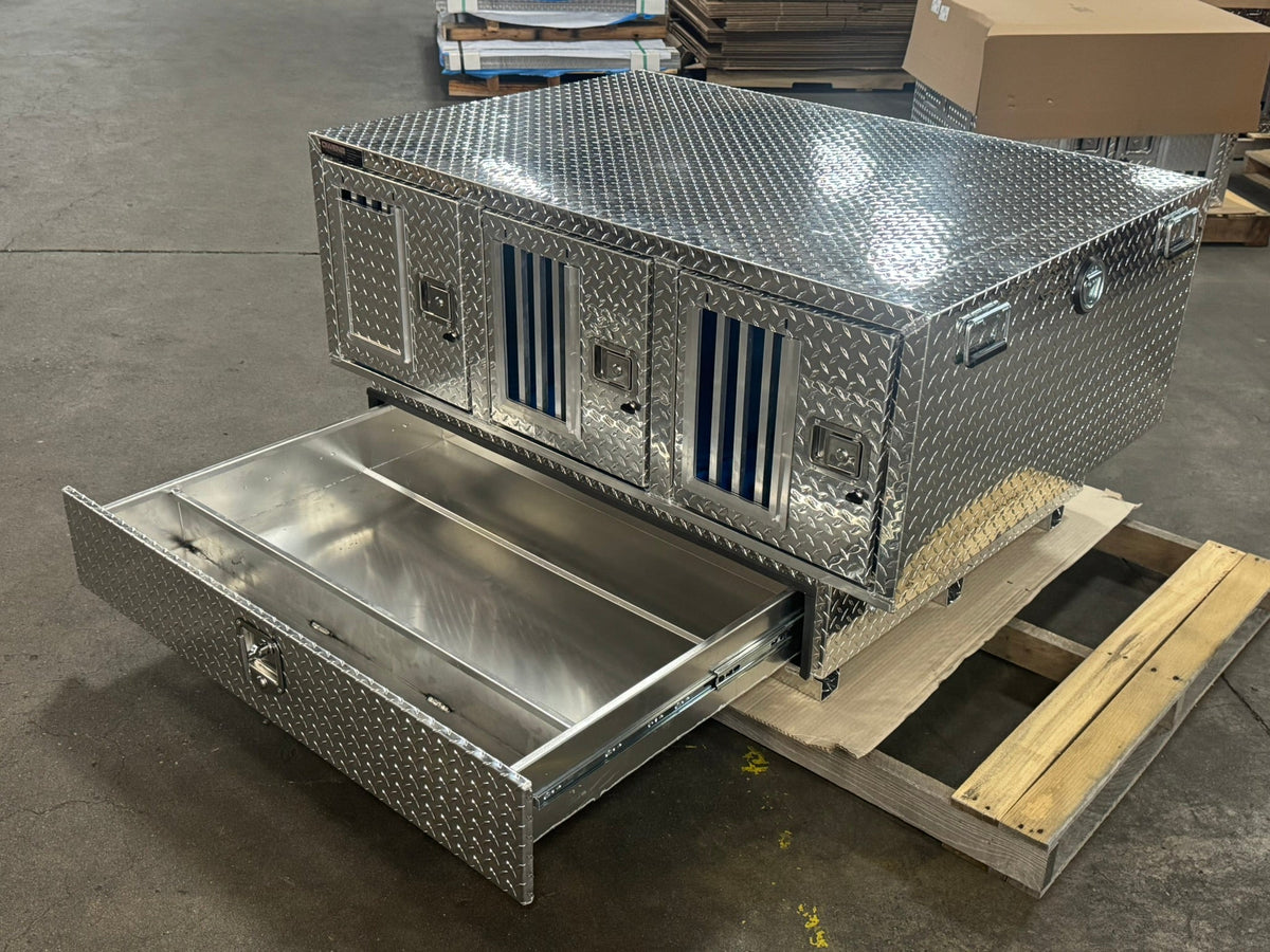 Owens Dog Box 55111 Pro Hunter Triple Compartment Bottom Storage 58"W x 40"D x 28"H - 55111BottomDrawerOpen