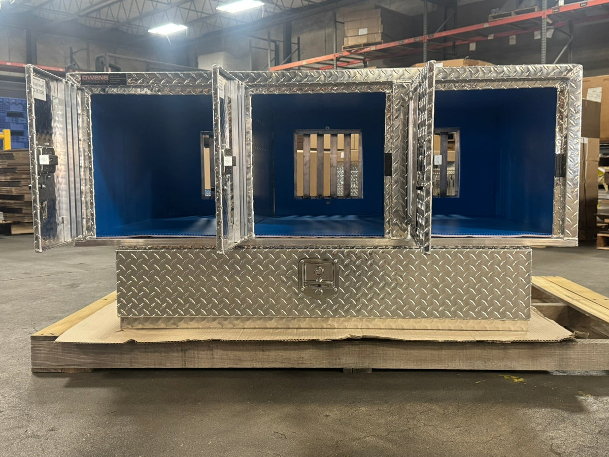 Owens Dog Box 55111 Pro Hunter Triple Compartment Bottom Storage 58"W x 40"D x 28"H - 55111DoorsOpenFrontView