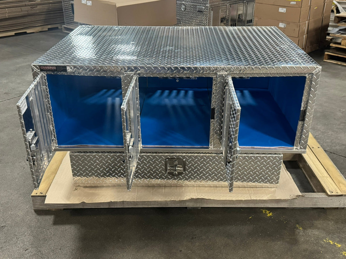 Owens Dog Box 55111 Pro Hunter Triple Compartment Bottom Storage 58"W x 40"D x 28"H - 55111DoorsOpenTopView