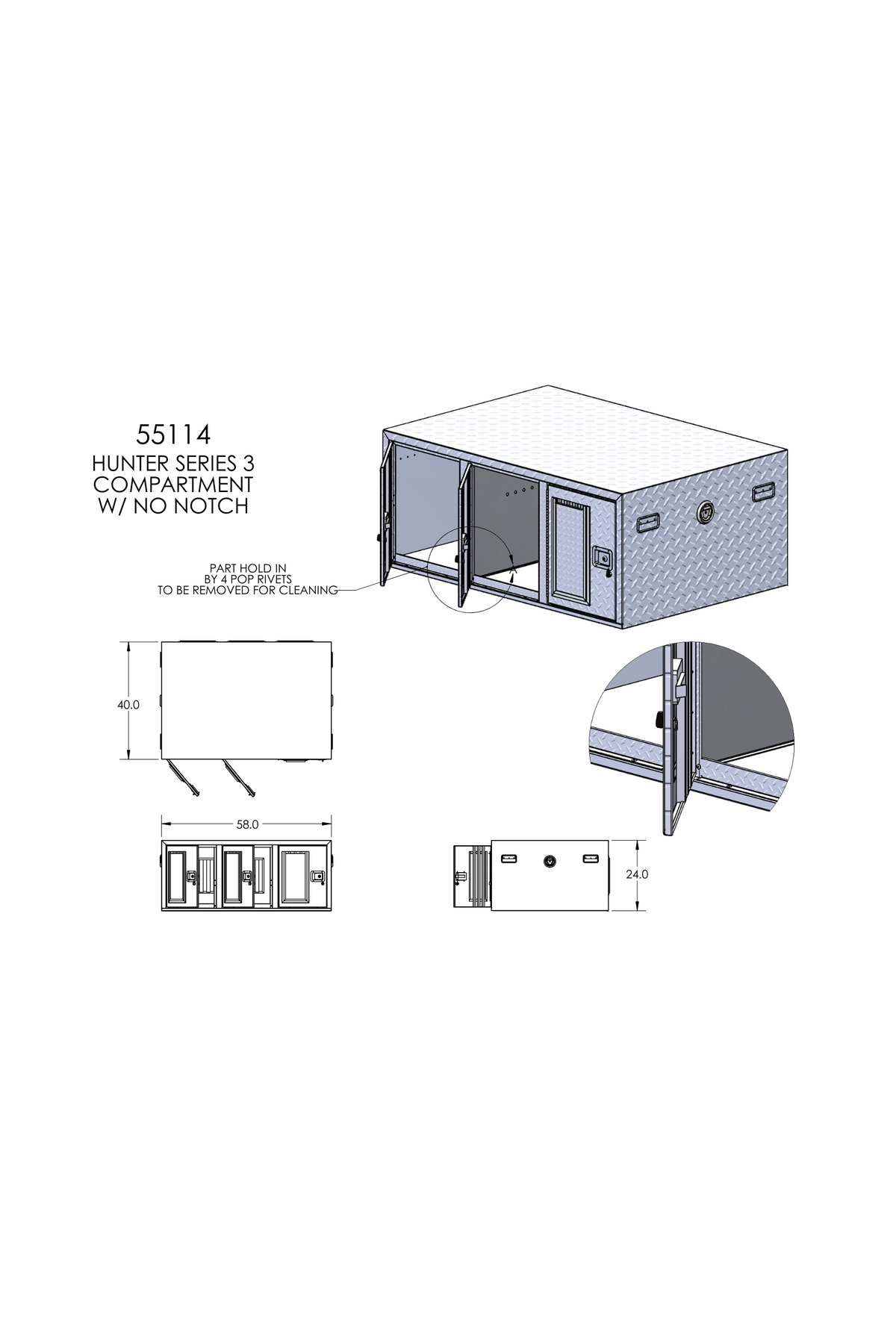 Owens Dog Box 55114L Hunter Series Tall Trailer Triple Compartment Left Swing Doors 58"W x 40"D x 24"H - 55114_d653d0f7-4e5d-4215-8528-9524d59fc857