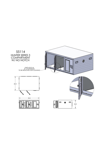 Owens Dog Box 55114L Hunter Series Tall Trailer Triple Compartment Left Swing Doors 58"W x 40"D x 24"H - 55114_d653d0f7-4e5d-4215-8528-9524d59fc857