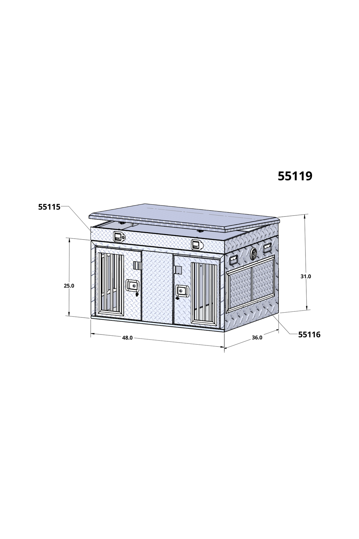 Owens Dog Box 55119 Double Compartment With Top Storage All Season Vents 48"W x 36"D x 31"H - 55119_6bf321d7-ea56-45f4-89b2-3bc044b953ca