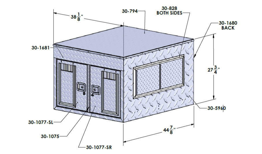 Owens Dog Box 55461 Double Compartment Tall All Season Vents 38"W x 45"D x 28"H - 55461_Engineering