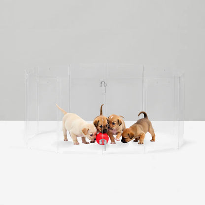 Clear Acrylic Pet Playpen – Round Modular Dog Playpen for Indoor Use with Door (Portable & Expandable)