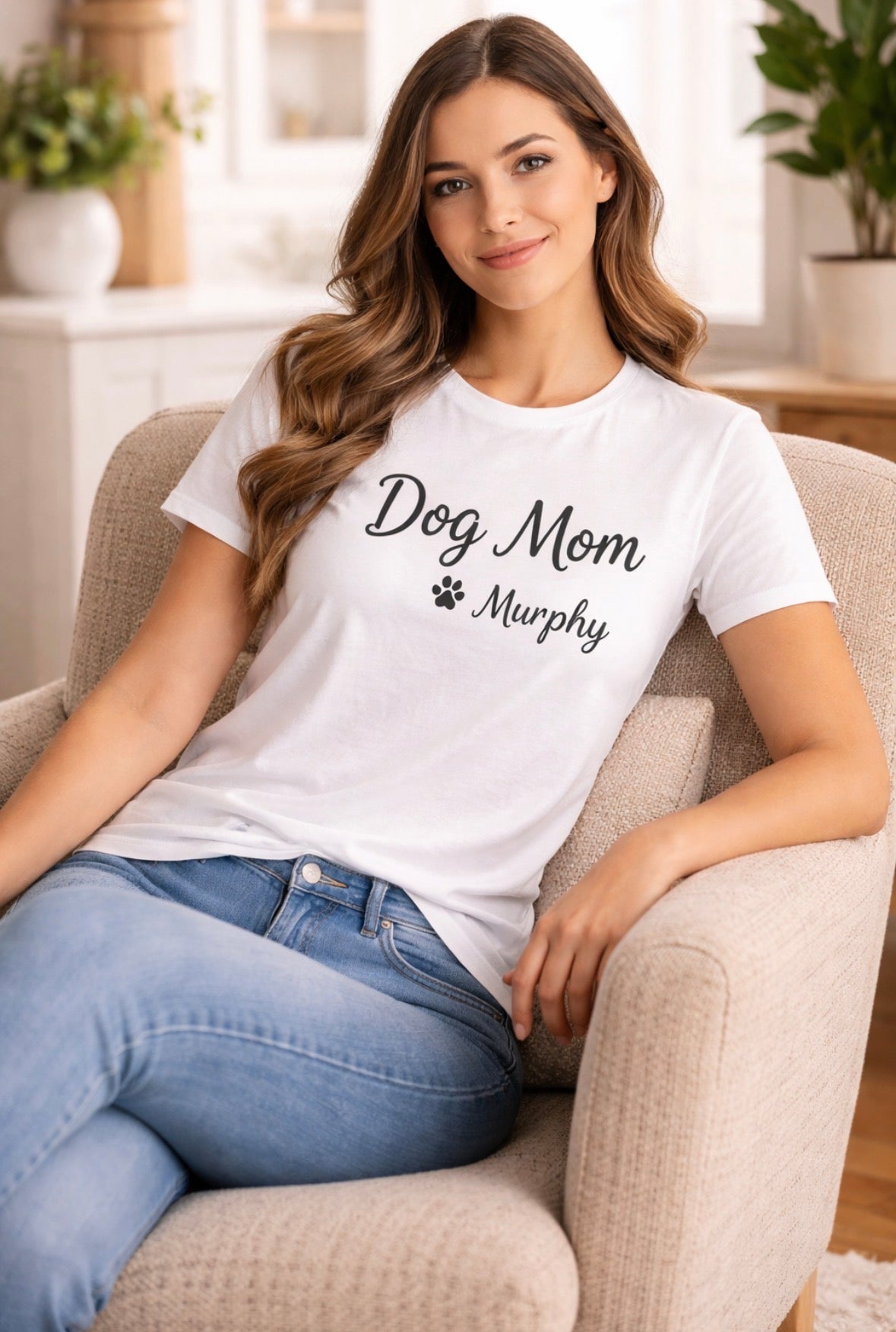 Personalized Dog Mom Shirt with Custom Pet Name – Paw Print Dog Lover T-Shirt