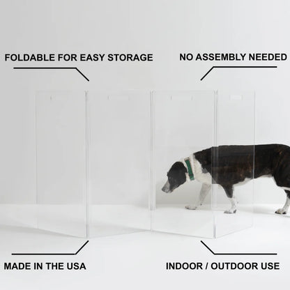 Hiddin Clear Acrylic Pet Gate Tall for Dogs (Freestanding Zig Zag) – Extra Wide Modern Transparent Dog Gate for Indoor Openings, No Drilling
