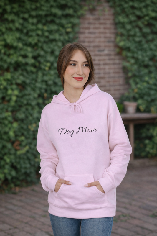 Dog Mom Hoodie – Minimal Script Pet Mom Pullover Sweatshirt