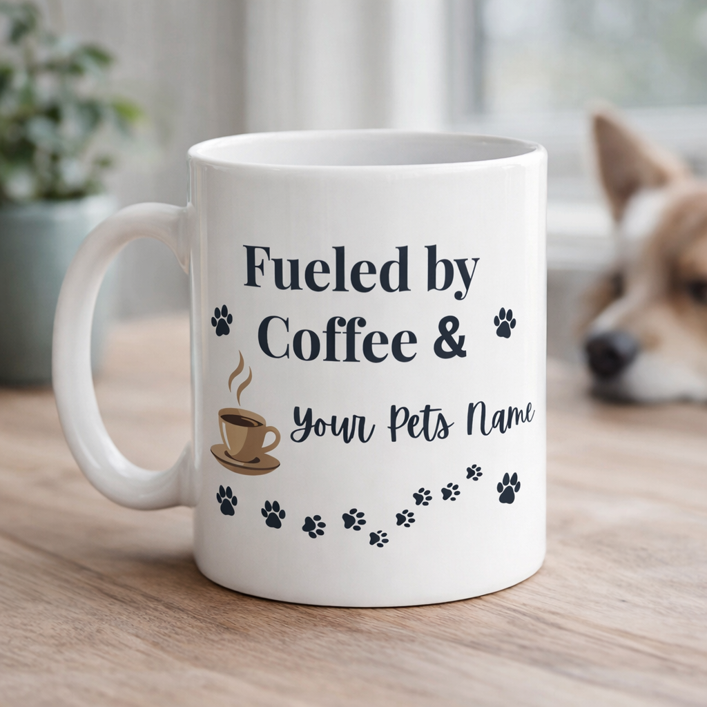Fueled by Coffee & [Pet Name] Mug – Personalized Pet Lover Coffee Mug, Custom Dog Mom Gift